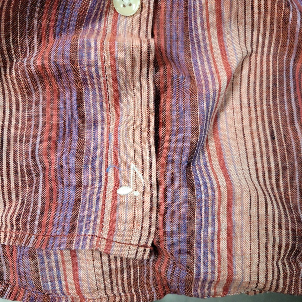 32 Bar Blues Mens M Medium 100% Linen Long Sleeve Pink Stripe Shirt - Picture 8 of 8
